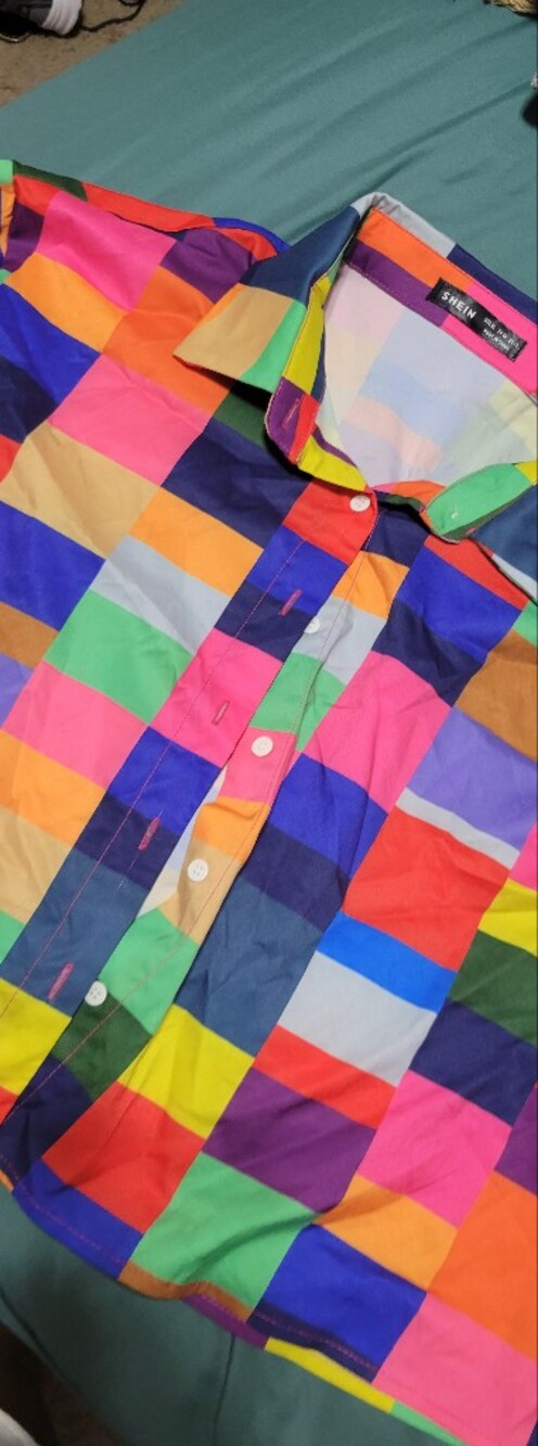 SHEIN Multicolor Patchwork Button-Down Shirt